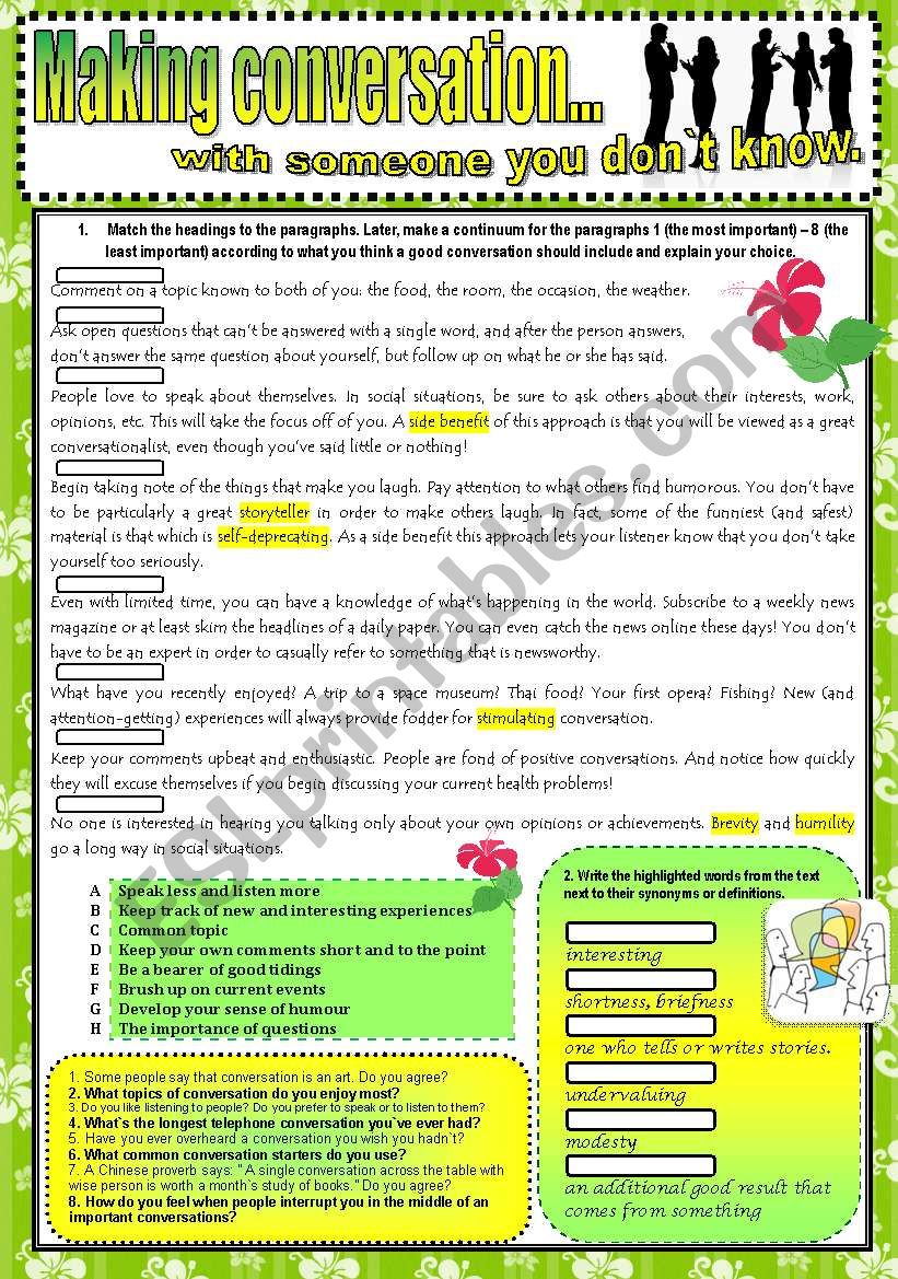 MAKING CONVERSATION with someone you don`t know - reading + SPEAKING